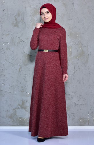 Belt Detailed Dress 7128A-02 Claret Red 7128A-02