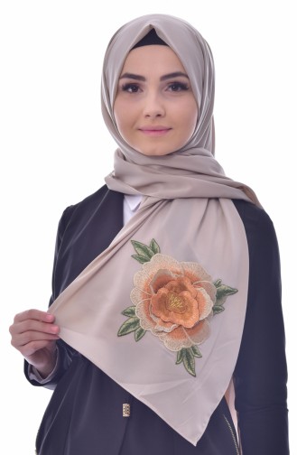 Floral Embroidered Crepe Shawl 76768-01 Beige 76768-01