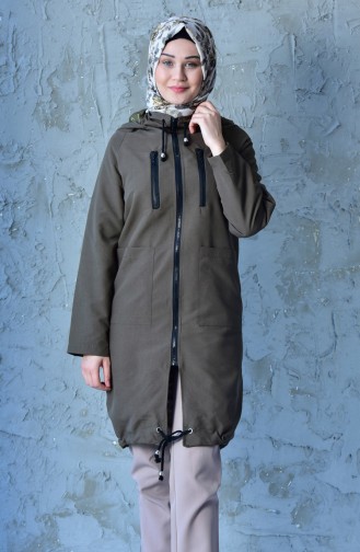Hooded Zippered Coat 4553-02 Khaki 4553-02