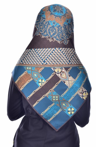 Karaca Desenli Rayon Eşarp 90344-10 Kahve Mavi