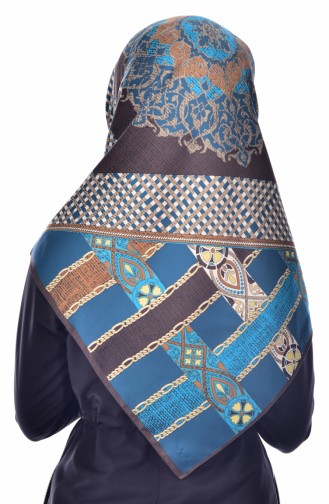Karaca Desenli Rayon Eşarp 90344-10 Kahve Mavi