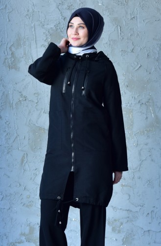 Hooded Zippered Coat 4553-01 Black 4553-01