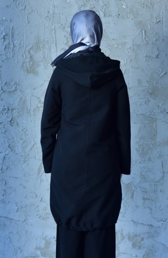 Hooded Zippered Coat 4553-01 Black 4553-01