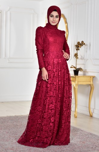 Lace Covering Evening Dress 8079-01 Burgundy 8079-01