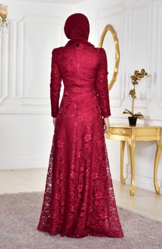Lace Covering Evening Dress 8079-01 Burgundy 8079-01