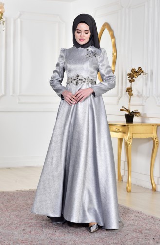 Robe de Soirée Perlées 8000-01 Gris 8000-01