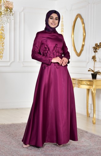 فستان سهرة مُزين بالورد 1862-03 لون بنفسجي 1862-03