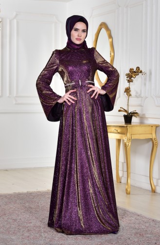 Purple Hijab Evening Dress 8008-03