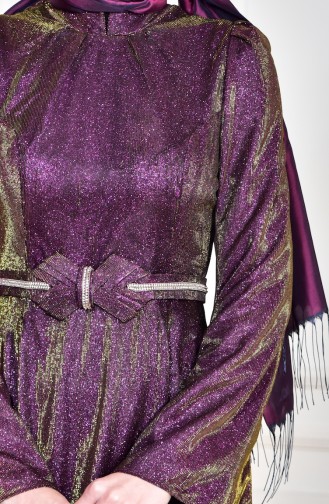 Purple Hijab Evening Dress 8008-03