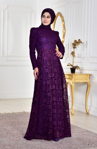 Lace Covering Evening Dress 8079-04 Purple 8079-04