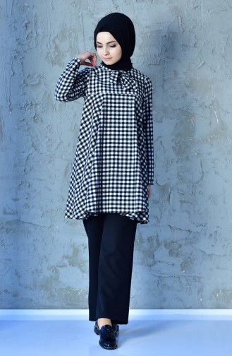Checkered Tunic Trousers Double Suit 4423 -01 Black White 4423 -01