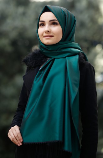Düz Tafta Şal 95118-18 Zümrüt Yeşili Siyah