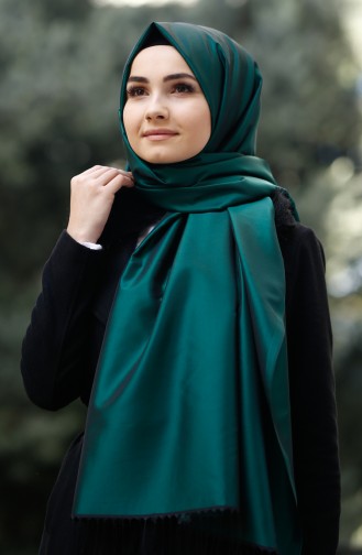 Düz Tafta Şal 95118-18 Zümrüt Yeşili Siyah