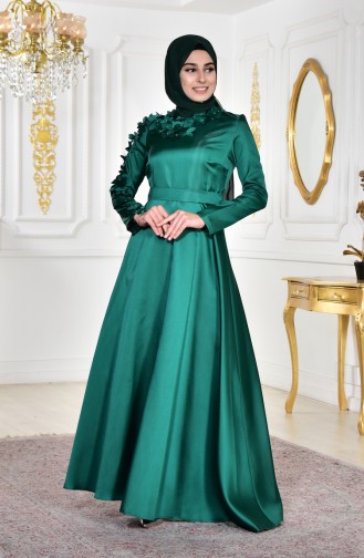 فستان مزين بتصميم مورّد 1882-02 لون اخضر 1882-02