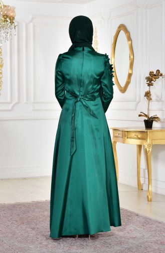فستان مزين بتصميم مورّد 1882-02 لون اخضر 1882-02