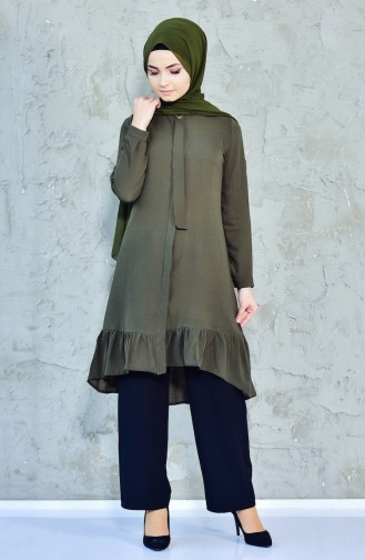 Hidden Buttoned Pleated Tunic 2002-01 Khaki 2002-01