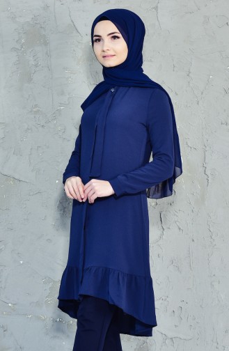 Hidden Buttoned Pleated Tunic 2002-02 Navy Blue 2002-02