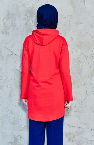 Sweatshirt Asymétrique avec Poches 8007-05 Rouge 8007-05
