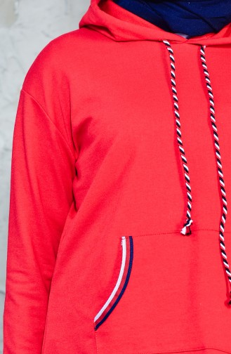 Pocket detailed Asymmetric Sweatshirt 8007-05 Red  8007-05