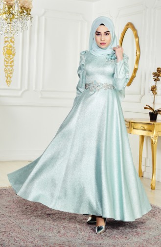 Robe de Soirée Perlées 8000-02 Vert eau 8000-02