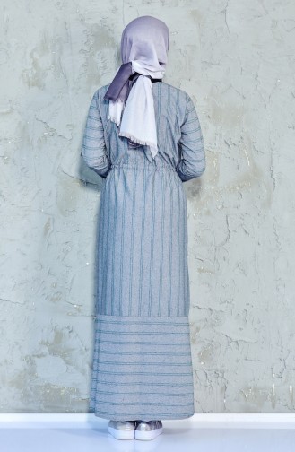 توبانور فستان مُخطط بتصميم مزموم عند الخصر 3034-01 لون رمادي داكن 3034-01