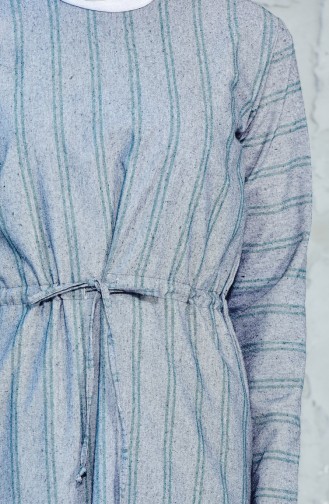 توبانور فستان مُخطط بتصميم مزموم عند الخصر 3034-01 لون رمادي داكن 3034-01