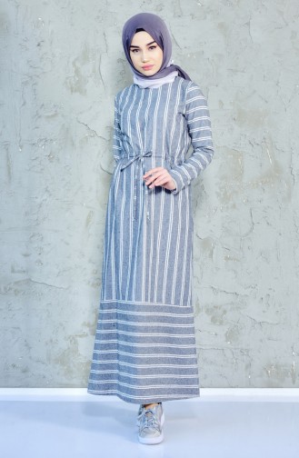 TUBANUR Pleated Waist Striped Dress 3034-03 Gray 3034-03