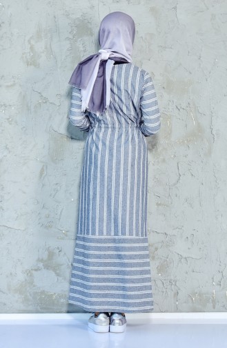 توبانور فستان مُخطط بتصميم مزموم عند الخصر 3034-03 لون رمادي 3034-03
