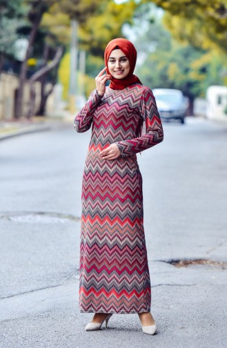 Brick Red Hijab Dress 2993-01
