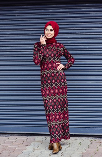 Weinrot Hijab Kleider 2994-03