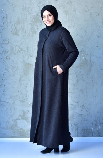 Large Size Hidden Button Abaya 0350-01 Black 0350-01