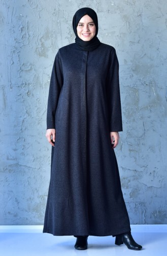 Large Size Hidden Button Abaya 0350-01 Black 0350-01