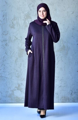 Large Size Hidden Button Abaya 0351-02 Purple 0351-02