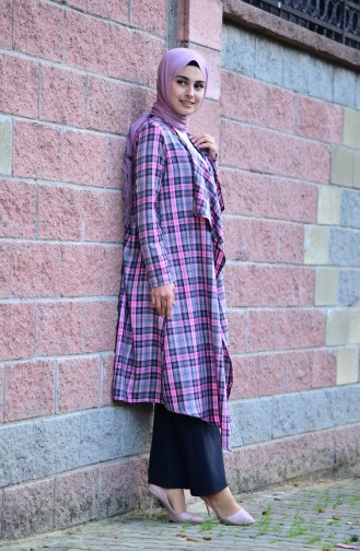 Plaid Flywheel Cardigan 7206B-01 Gray Pink 7206B-01