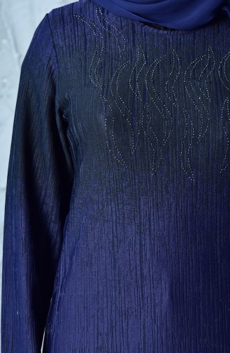 Büyük Beden Taş Baskılı Elbise 4888C-04 Lacivert