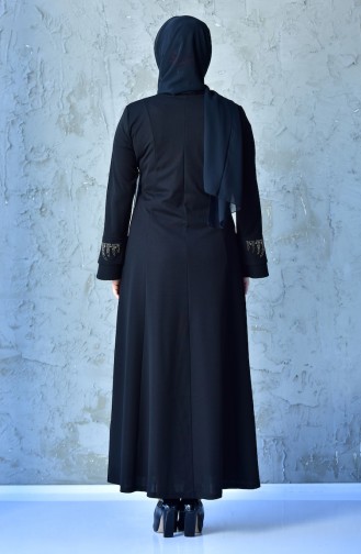 Büyük Beden Taş Baskılı Elbise 1033-06 Siyah 1033-06