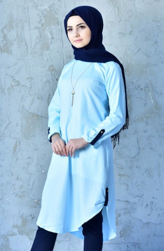 Tunic with Epaulette and Necklace 6275-18 Turquoise 6275-18