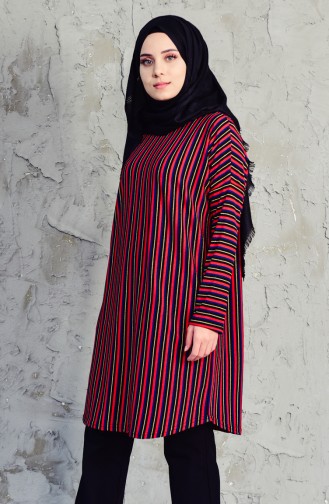 Çizgili Tunik 7260-01 Kırmızı Siyah
