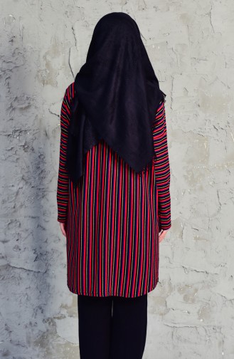 Çizgili Tunik 7260-01 Kırmızı Siyah