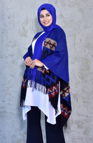 Poncho a Motifs 901395-27 Bleu Roi Beige 901395-27