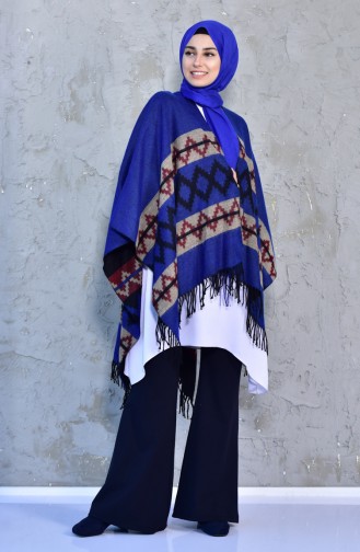 Poncho a Motifs 901395-27 Bleu Roi Beige 901395-27