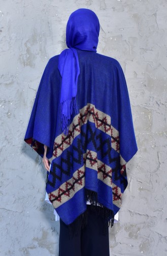 Poncho a Motifs 901395-27 Bleu Roi Beige 901395-27