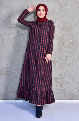 Fırfırlı Elbise 4501-01 Lacivert Bordo