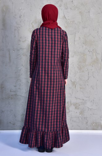 Fırfırlı Elbise 4501-01 Lacivert Bordo