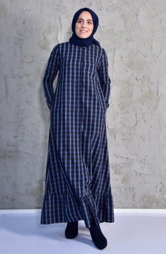 Fırfırlı Elbise 4501-04 Lacivert Mavi