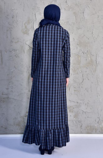 Fırfırlı Elbise 4501-04 Lacivert Mavi
