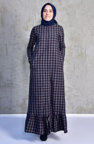 Fırfırlı Elbise 4501-05 Lacivert Gri