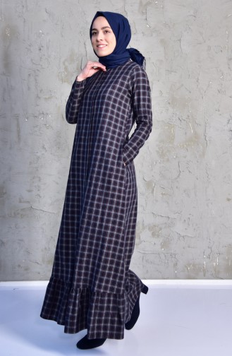 Fırfırlı Elbise 4501-05 Lacivert Gri