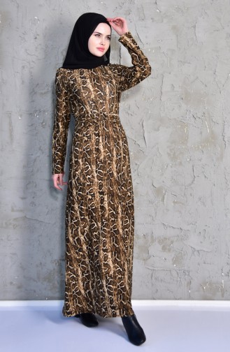 Leopard Patterned Belt Dress 7095-01 Brown 7095-01