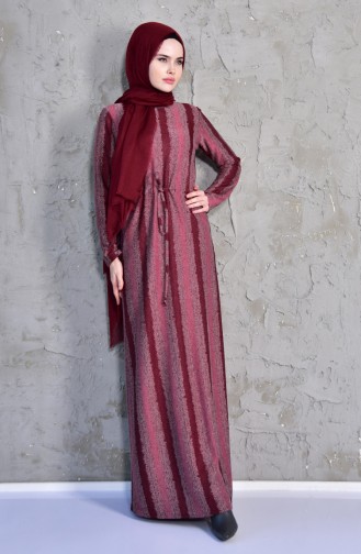 توبانور فستان مُطبع بتصميم مزموم عند الخصر  3035-01 لون خمري 3035-01